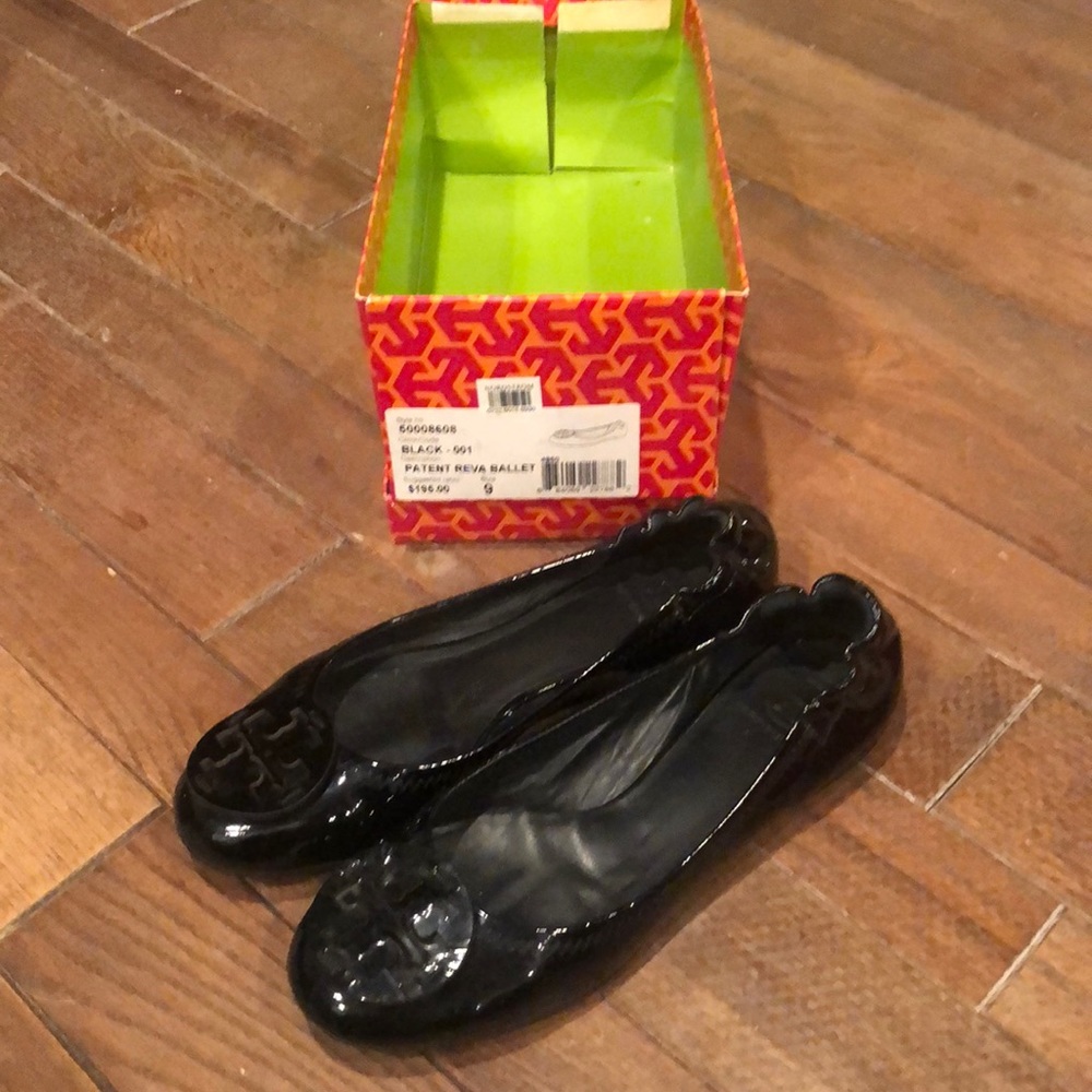 Tory Burch Reva flats black patent leather